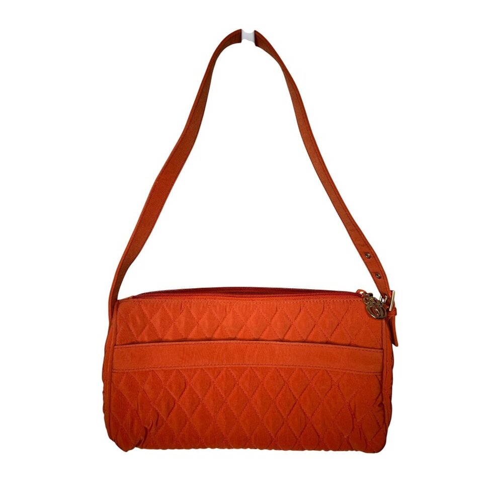 Vera Bradley Quilted Shoulder Bag In Orange With Gold Monogram &amp; Zipper Clos